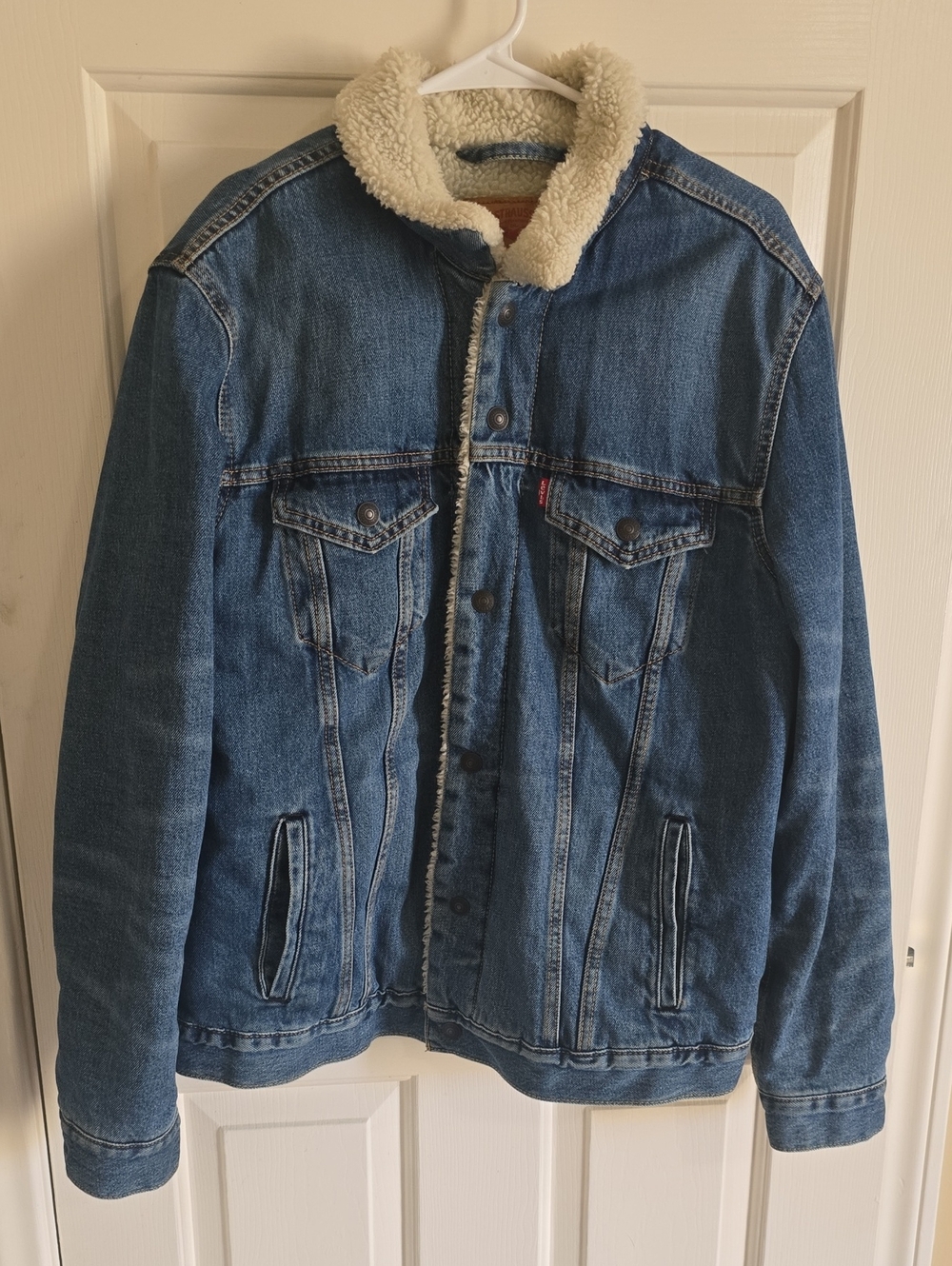 Levi's Blue Denim Sherpa-Lined Jacket with Cream Collar